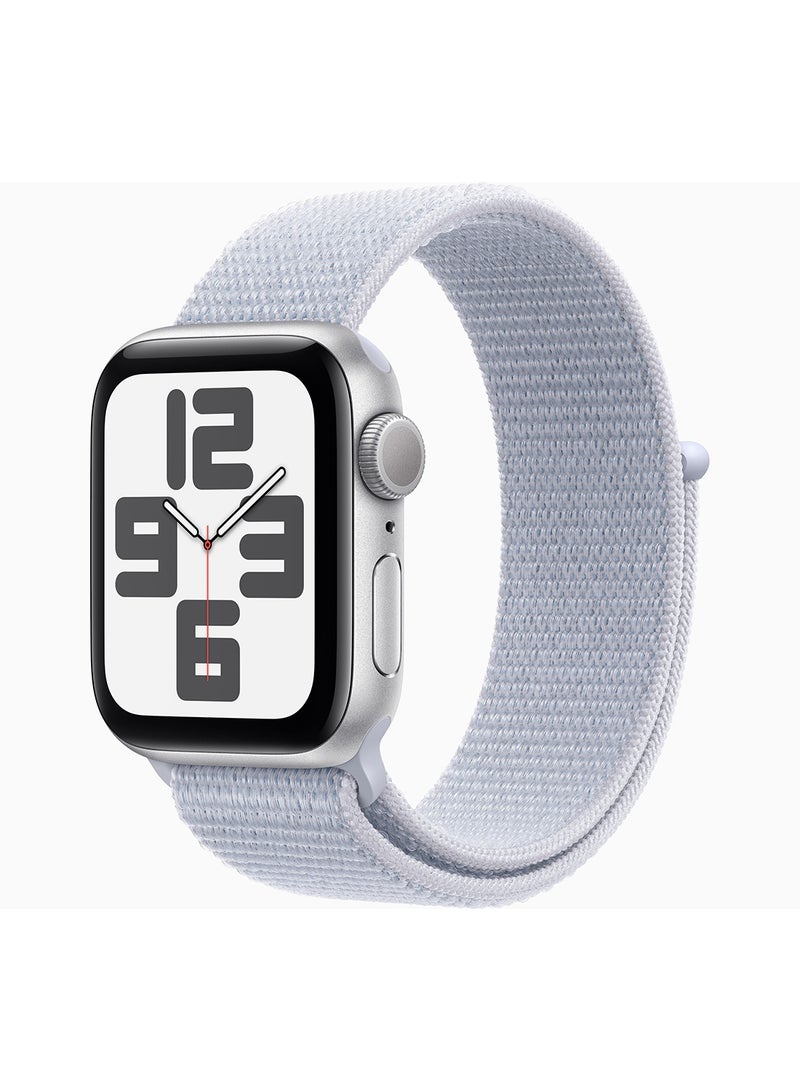 Apple - Watch SE (2024) GPS + Cellular 40mm Silver Aluminium Case With Blue Cloud Sport Loop - Image 1