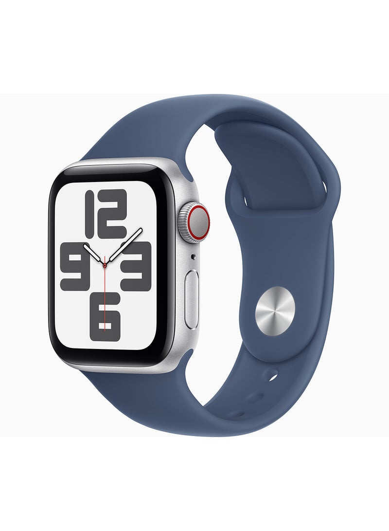 Apple - Watch SE (2024) GPS + Cellular 40mm Silver Aluminium Case With Denim Sport Band - Image 1