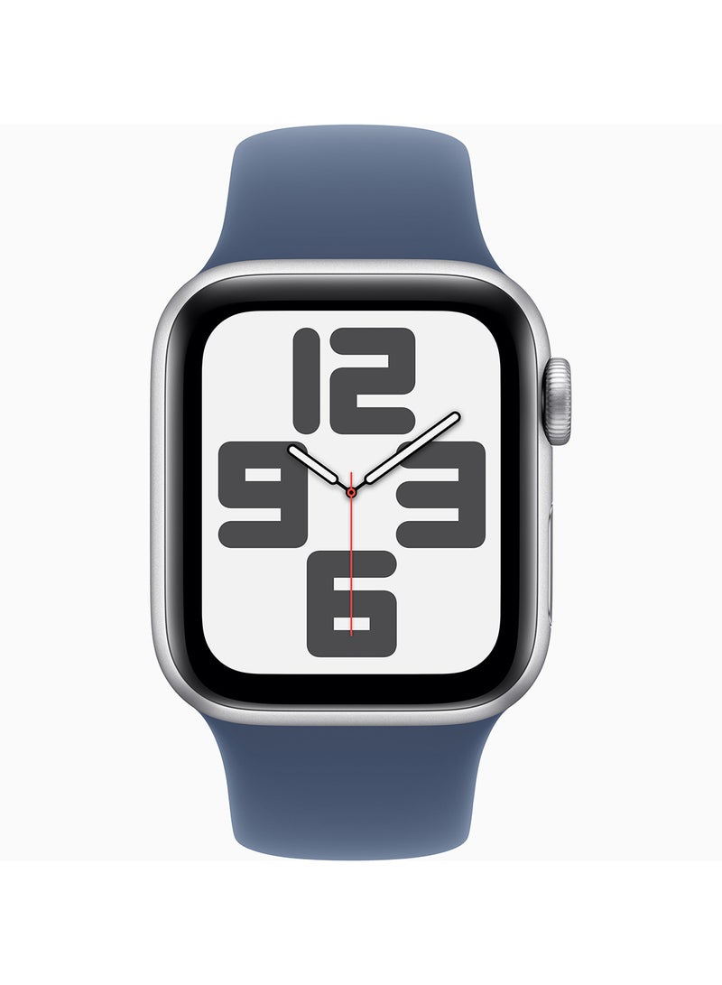 Apple - Watch SE (2024) GPS + Cellular 40mm Silver Aluminium Case With Denim Sport Band - Image 1