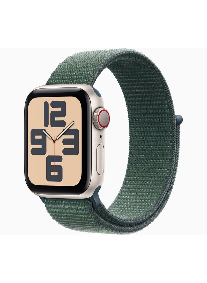 Apple - Watch SE (2024) GPS + Cellular 40mm Starlight Aluminium Case With Lake Green Sport Loop - Image 1