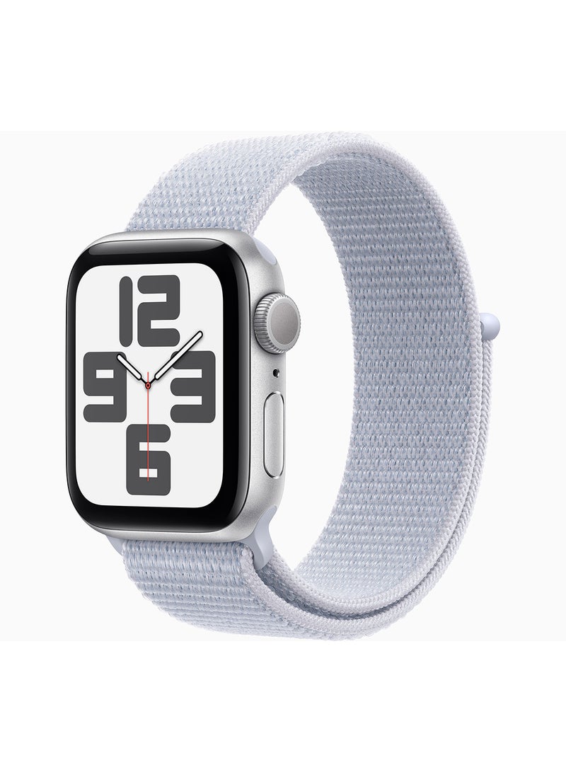 Apple Watch SE (2024) GPS + Cellular 44mm Silver Aluminium Case With Blue Cloud Sport Loop  - Image 1