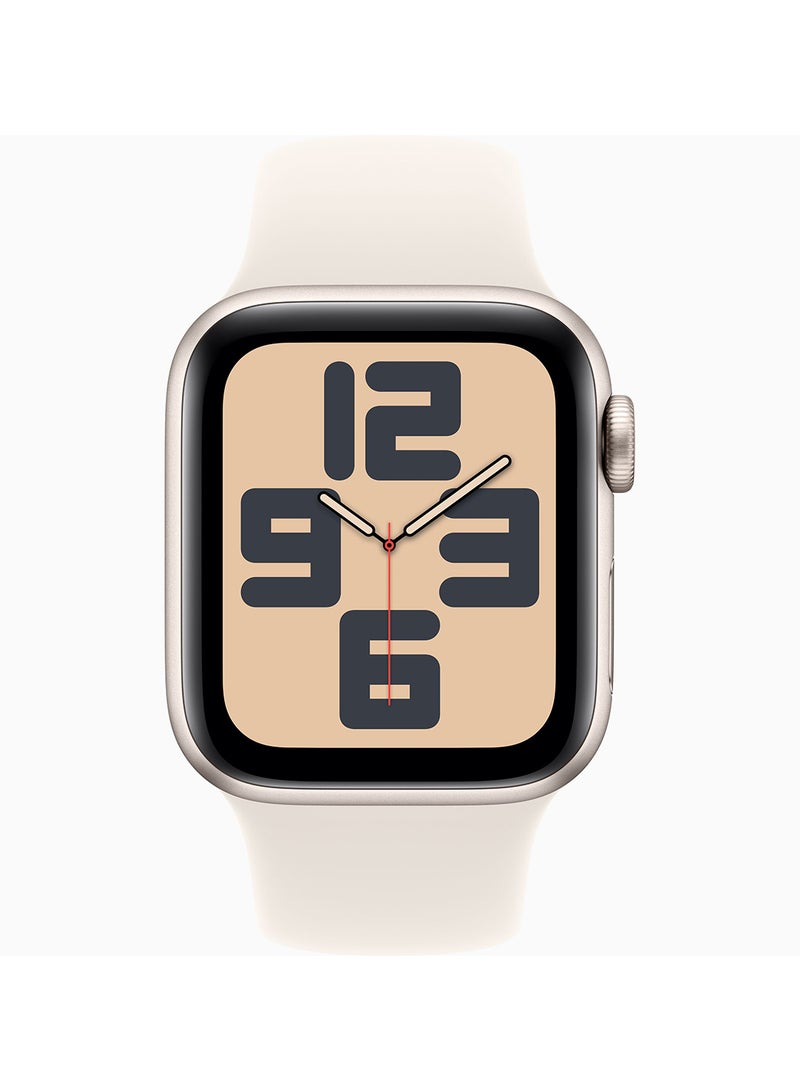 Apple - Watch SE (2024) GPS + Cellular 44mm Starlight Aluminium Case With Starlight Sport Band - Image 1