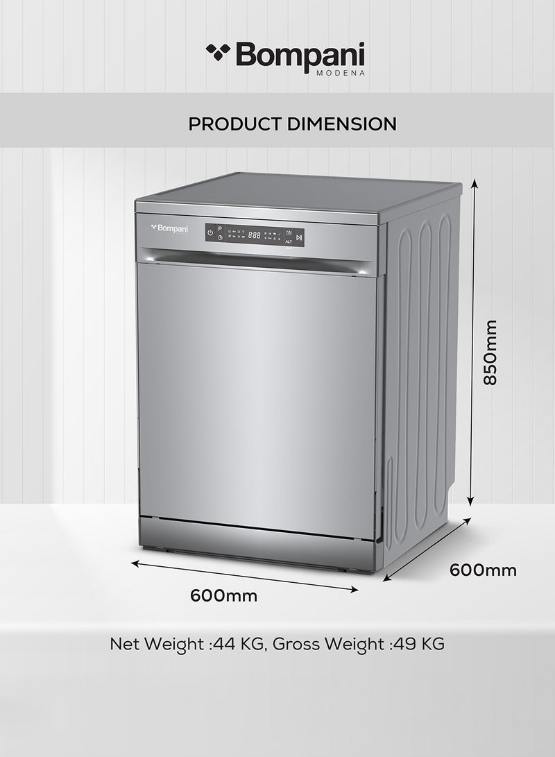 Bompani - 13L 13-Place Setting Freestanding Full Size Dishwasher With LED Digital Display, 8 Programs, 2 Racks, 3-in-1 Function, Child Lock, Half-Load, Delay Start, Stainless Steel 1850 W BO5011I Inox - Image 1
