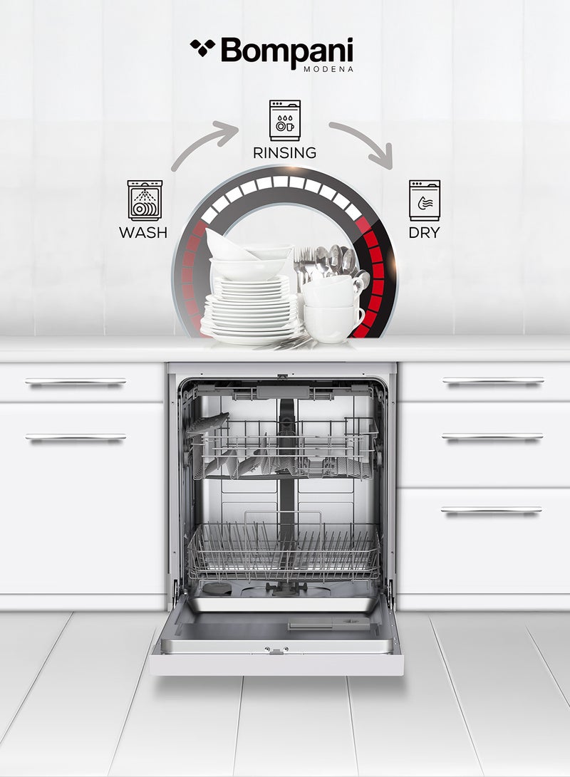 Bompani - 13L 13-Place Setting Freestanding Full Size Dishwasher With LED Digital Display, 8 Programs, 2 Racks, 3-in-1 Function, Child Lock, Half-Load, Delay Start, Stainless Steel 1850 W BO5011I Inox - Image 1