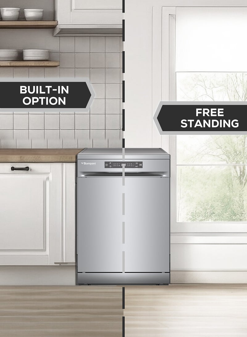 Bompani - 13L 13-Place Setting Freestanding Full Size Dishwasher With LED Digital Display, 8 Programs, 2 Racks, 3-in-1 Function, Child Lock, Half-Load, Delay Start, Stainless Steel 1850 W BO5011I Inox - Image 1