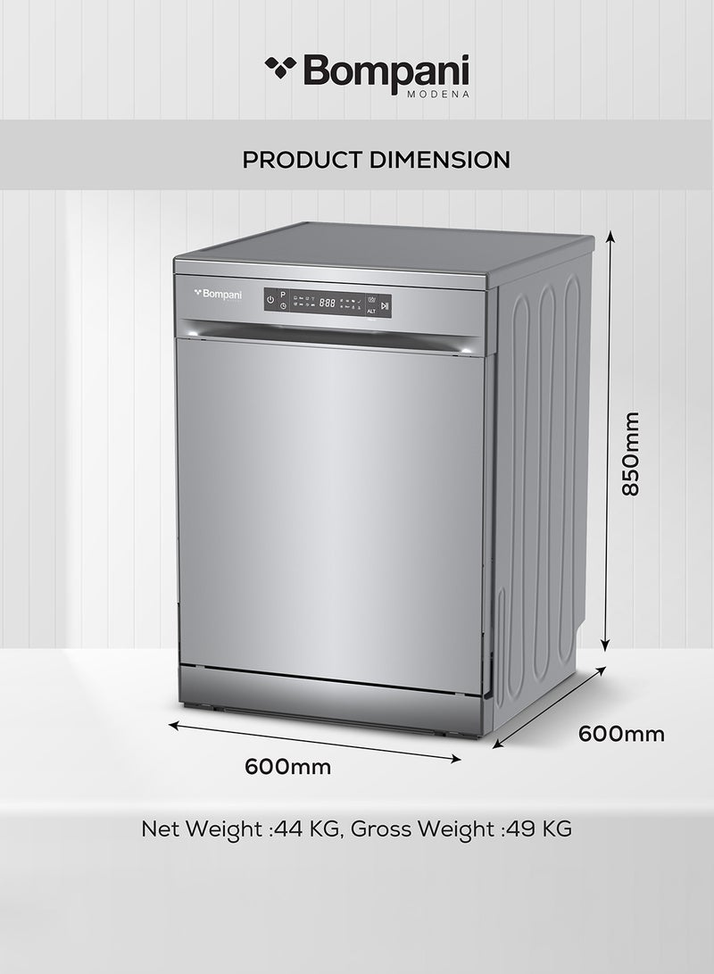 Bompani - 13L 13-Place Setting Freestanding Full Size Dishwasher With LED Digital Display, 8 Programs, 2 Racks, 3-in-1 Function, Child Lock, Half-Load, Delay Start, Stainless Steel 1850 W BO5011I Inox - Image 1