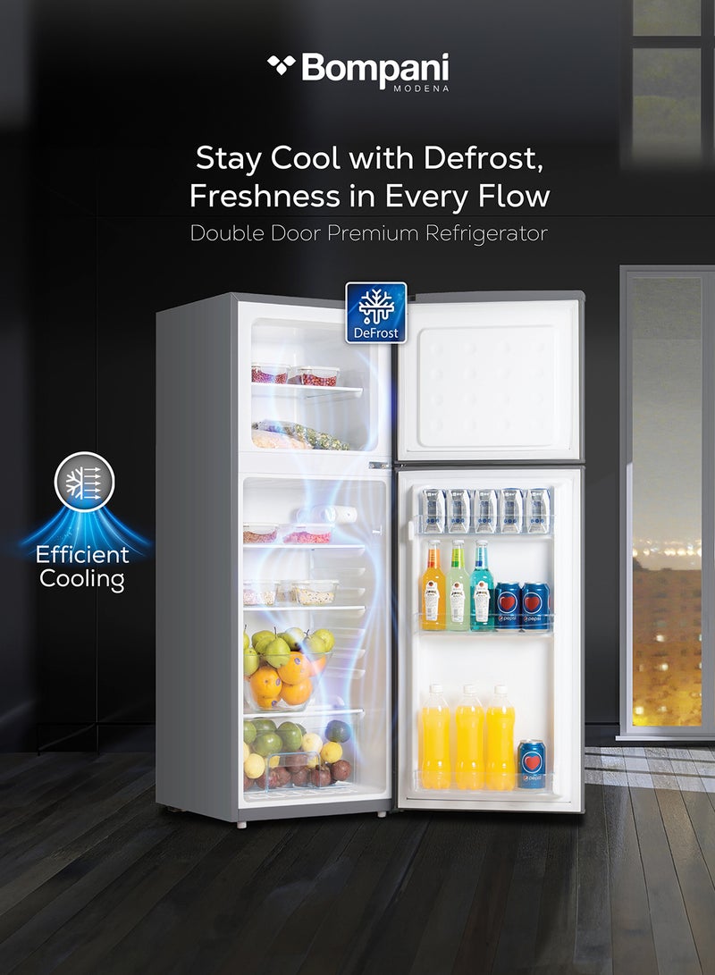 بومباني Double Door Refrigerator 180L Gross / 132L Net, Manual Defrost, R600a Refrigerant, Mechanical Temp Control, Inside Condenser, Recessed Handle, Inox Finish 310.25 kW BRF180SDN Inox - Image 2