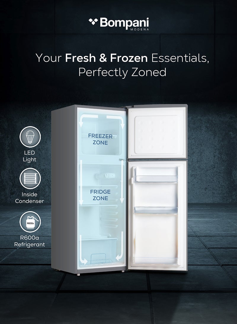 بومباني Double Door Refrigerator 180L Gross / 132L Net, Manual Defrost, R600a Refrigerant, Mechanical Temp Control, Inside Condenser, Recessed Handle, Inox Finish 310.25 kW BRF180SDN Inox - Image 3
