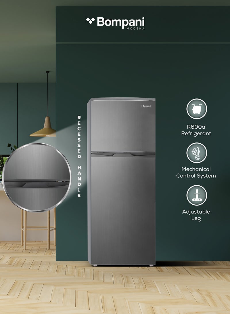 بومباني Double Door Refrigerator 180L Gross / 132L Net, Manual Defrost, R600a Refrigerant, Mechanical Temp Control, Inside Condenser, Recessed Handle, Inox Finish 310.25 kW BRF180SDN Inox - Image 4
