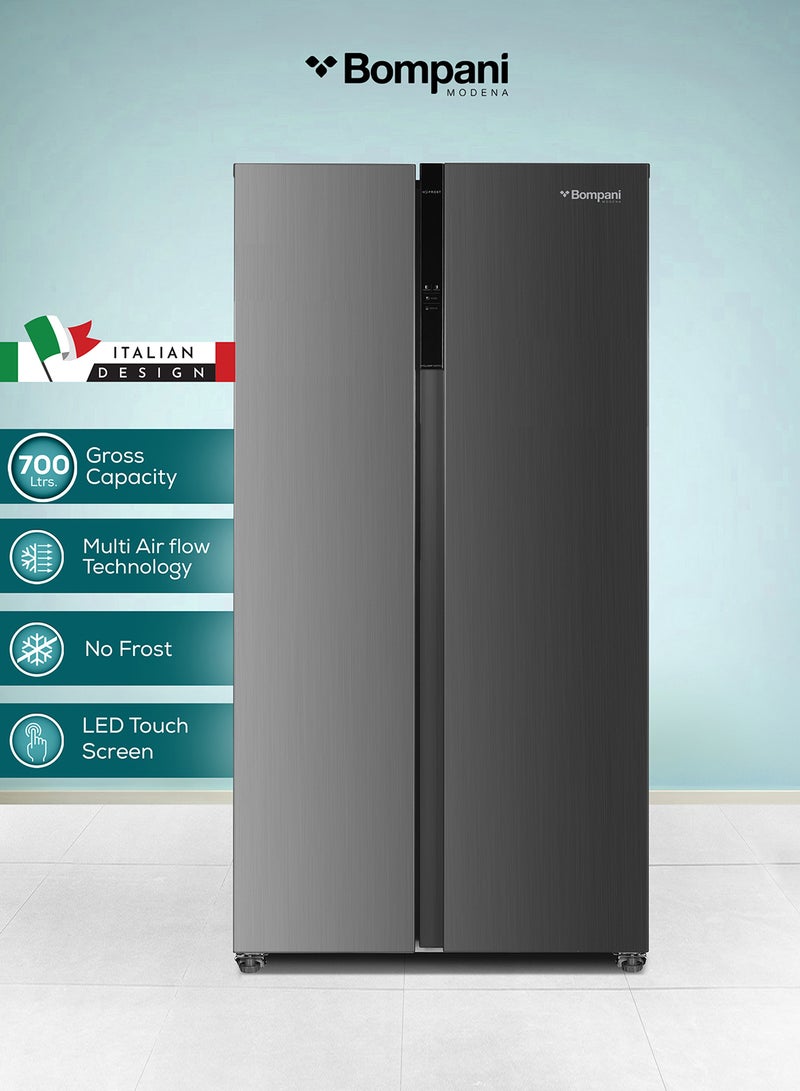 Bompani - 700L Gross / 436L Net Capacity Side by Side Refrigerator-Freezer With No-Frost Technology, Electronic Temperature Control, Recessed Handle, R600a Refrigerant 832 kW BR800 Inox - Image 1