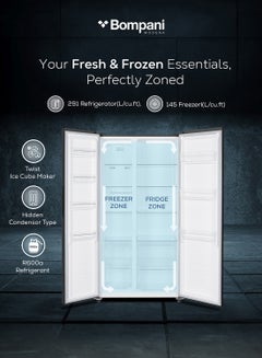 Bompani 700L Gross / 436L Net Capacity Side by Side Refrigerator-Freezer With No-Frost Technology, Electronic Temperature Control, Recessed Handle, R600a Refrigerant 832 kW BR800 Inox  - Image 3
