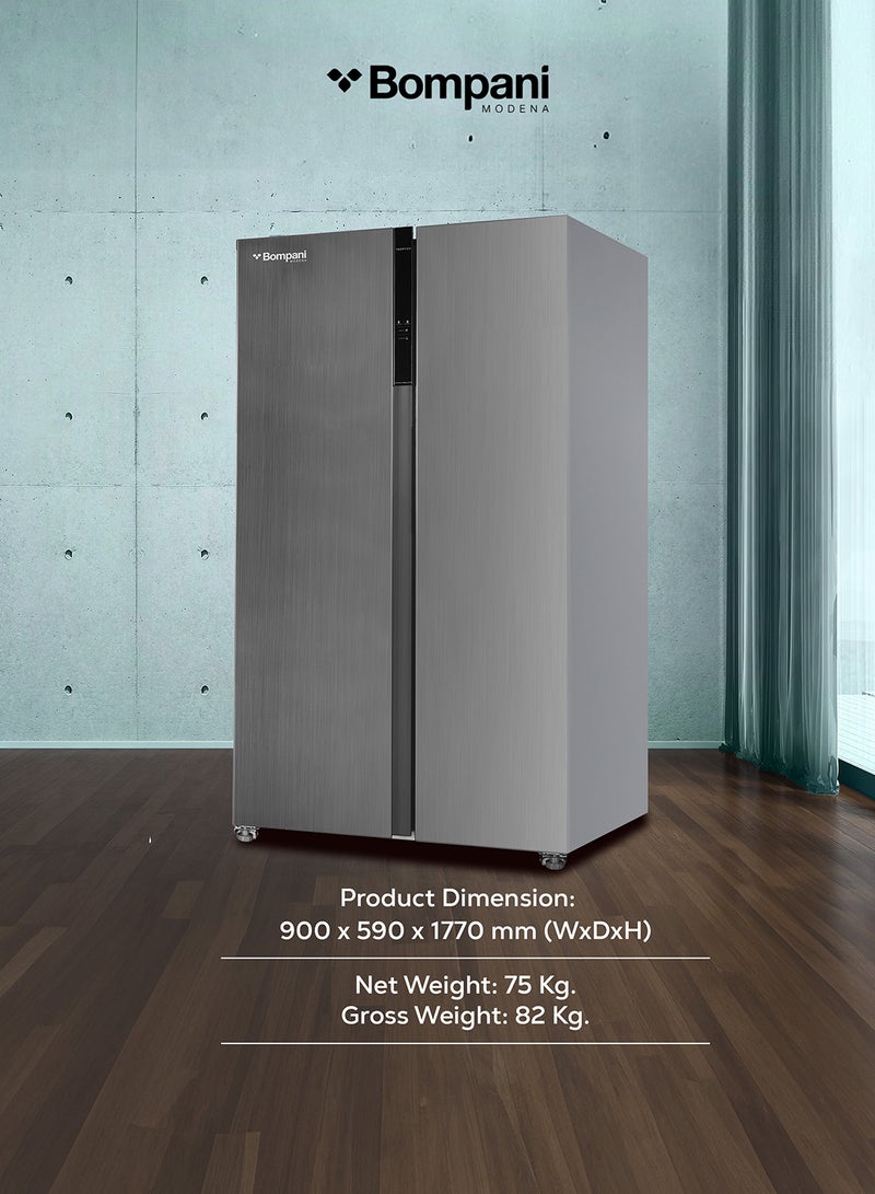Bompani - 700L Gross / 436L Net Capacity Side by Side Refrigerator-Freezer With No-Frost Technology, Electronic Temperature Control, Recessed Handle, R600a Refrigerant 832 kW BR800 Inox - Image 1