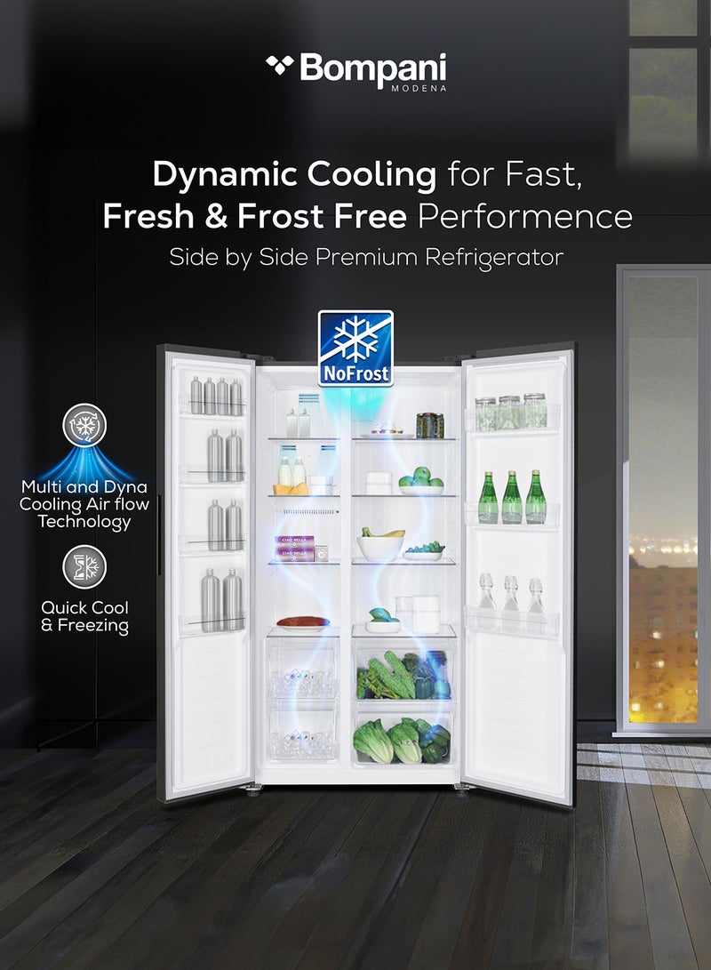Bompani - 700L Gross / 436L Net Capacity Side by Side Refrigerator-Freezer With No-Frost Technology, Electronic Temperature Control, Recessed Handle, R600a Refrigerant 832 kW BR800 Inox - Image 1