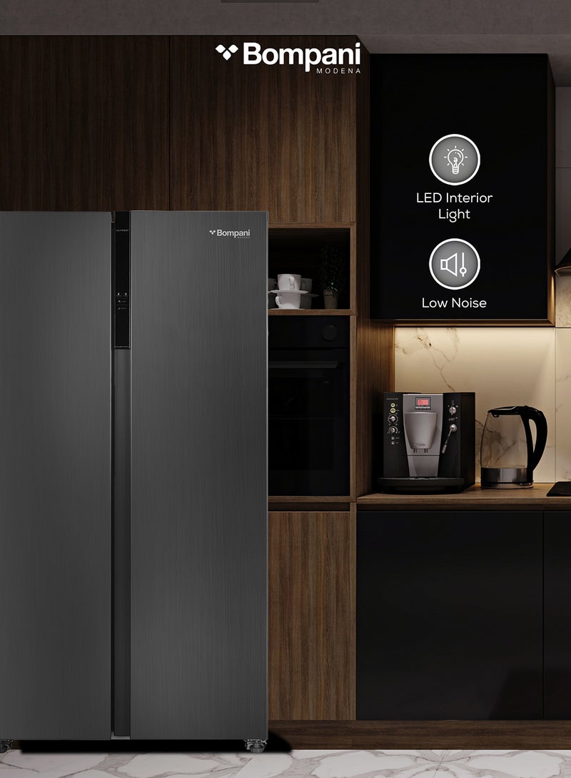 Bompani - 700L Gross / 436L Net Capacity Side by Side Refrigerator-Freezer With No-Frost Technology, Electronic Temperature Control, Recessed Handle, R600a Refrigerant 832 kW BR800 Inox - Image 1