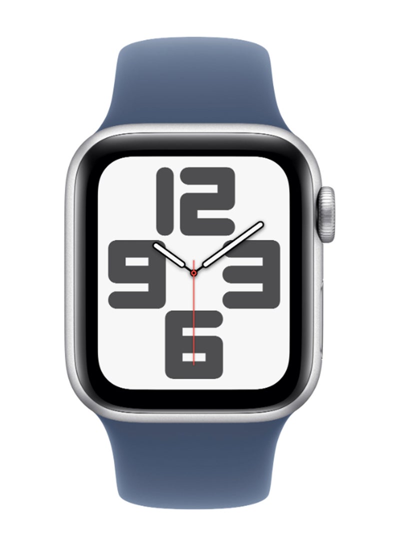Apple - Watch SE (2024) GPS 40mm Silver Aluminium Case With Denim Sport Band - Image 1