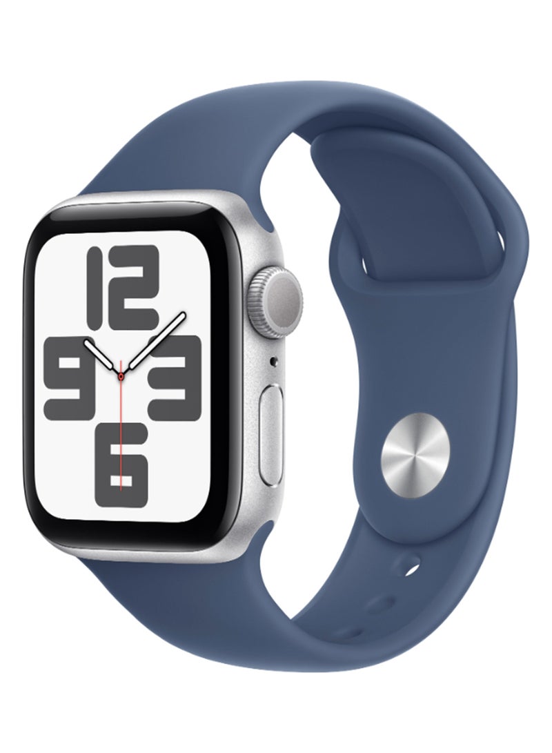 Apple - Watch SE (2024) GPS 40mm Silver Aluminium Case With Denim Sport Band - Image 1