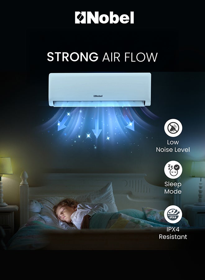 Nobel 1.5 Ton Rotary Split AC, Energy Efficient Cooling Air Conditioner with T3 Tropical Rotary Compressor, R410 Gas, 4-Way Airflow, 18,000 BTU AC, Gold Fin Technology, Auto Restart, Quiet Operation 1826 W NSAC18T3N White - Image 2