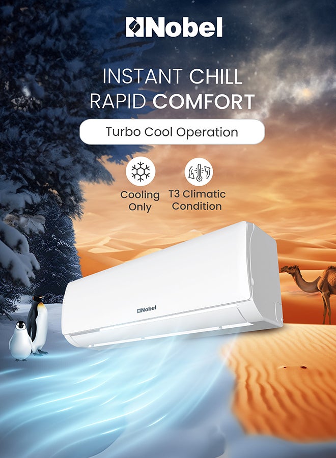 Nobel 1.5 Ton Rotary Split AC, Energy Efficient Cooling Air Conditioner with T3 Tropical Rotary Compressor, R410 Gas, 4-Way Airflow, 18,000 BTU AC, Gold Fin Technology, Auto Restart, Quiet Operation 1826 W NSAC18T3N White - Image 3