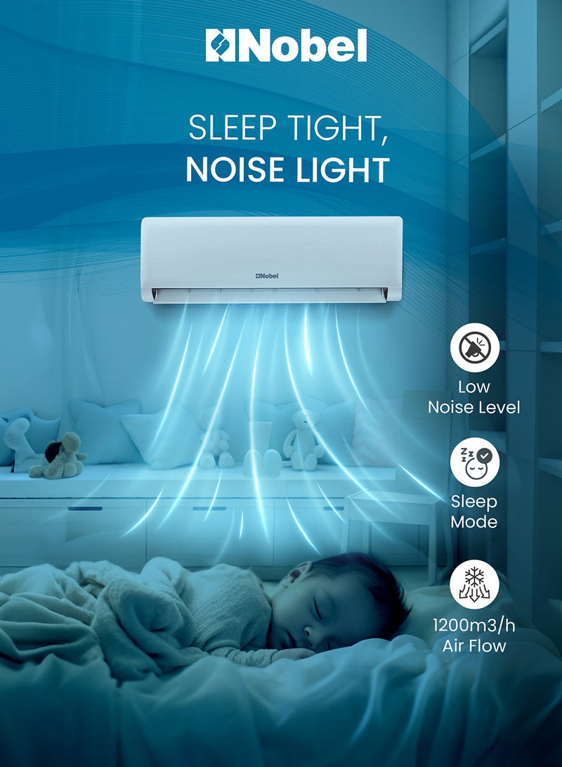 Nobel - 2 Ton Rotary Split AC, Energy Efficient Cooling Air Conditioner with T3 Tropical Rotary Compressor, R410 Gas, 4-Way Swing, 24000 BTU AC, Gold Fin Technology, Auto Restart, Best for Large Rooms and Offices 2300 W NSAC24T3N white - Image 1