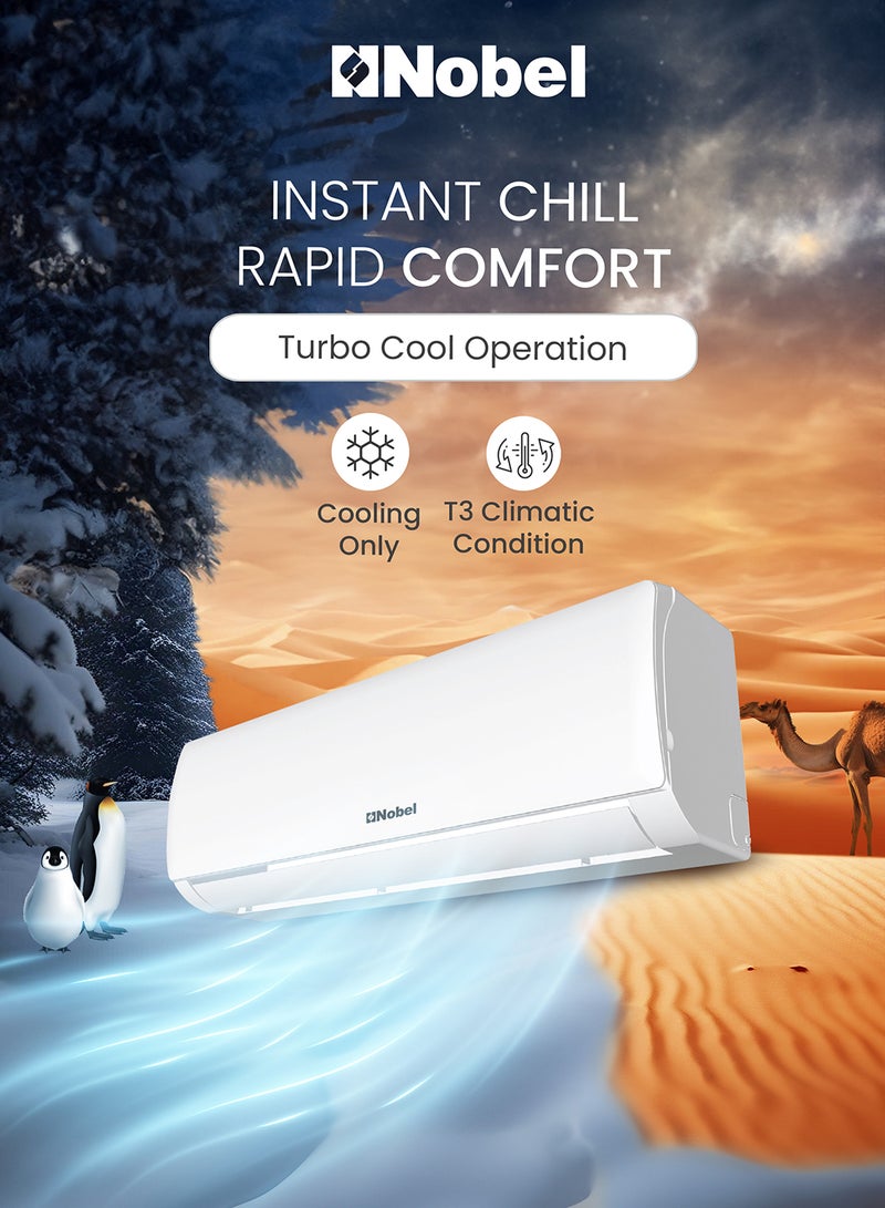 Nobel - 2 Ton Rotary Split AC, Energy Efficient Cooling Air Conditioner with T3 Tropical Rotary Compressor, R410 Gas, 4-Way Swing, 24000 BTU AC, Gold Fin Technology, Auto Restart, Best for Large Rooms and Offices 2300 W NSAC24T3N white - Image 1