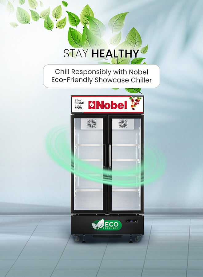 600L Gross/ 483L Net Capacity Upright Double Door Showcase Chiller, Quick Cooling, Low E Glass Doors, Low Noise & Low Voltage Consumption, Digital Controller, R290 Refrigerant 600 L 390 W NSF800I Black