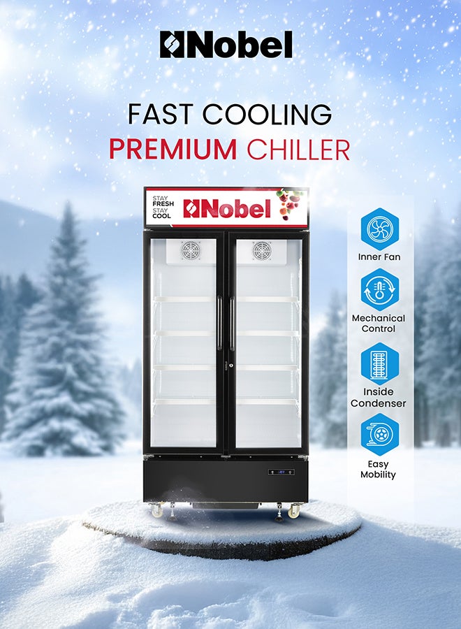 600L Gross/ 483L Net Capacity Upright Double Door Showcase Chiller, Quick Cooling, Low E Glass Doors, Low Noise & Low Voltage Consumption, Digital Controller, R290 Refrigerant 600 L 390 W NSF800I Black