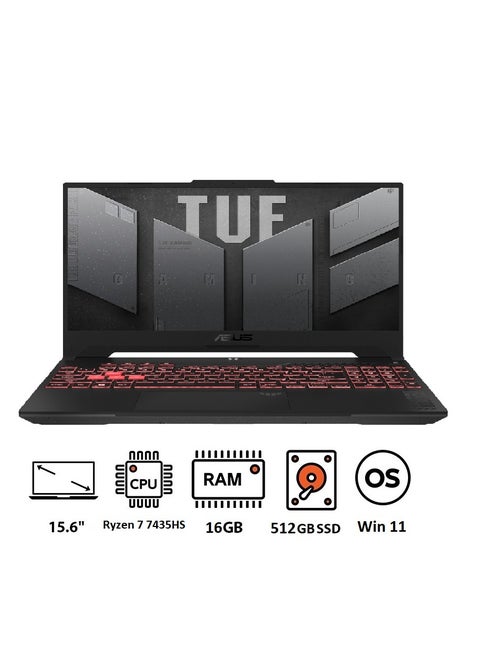 TUF A15 FA507NVR-LP007W Gaming (Upgraded Version) Laptop, AMD Ryzen 7 7435HS, 512GB M.2 NVMe PCIe 4.0 SSD, 16GB RAM, 15.6 Inch, FHD, 144Hz, NVIDIA GeForce RTX 4060 8GB GDDR6, Windows 11 - Jaeger Gray English/Arabic Jaeger Gray