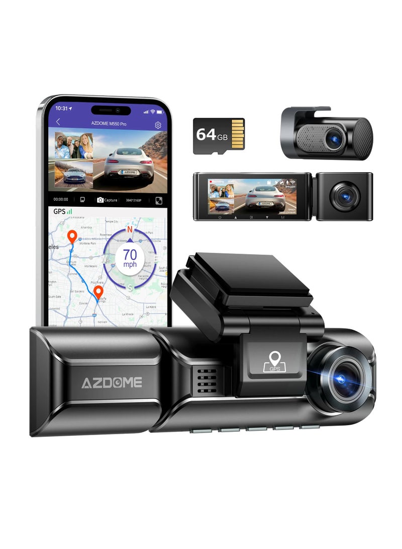 AZDOME - 4k Dashcam 3 Channel Front and Rear and Cabin with Voice Control and Night Vision Built in Super Capacitor with Free Application - insight installation - Image 1
