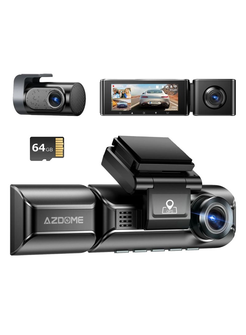 AZDOME - 4k Dashcam 3 Channel Front and Rear and Cabin with Voice Control and Night Vision Built in Super Capacitor with Free Application - Image 1
