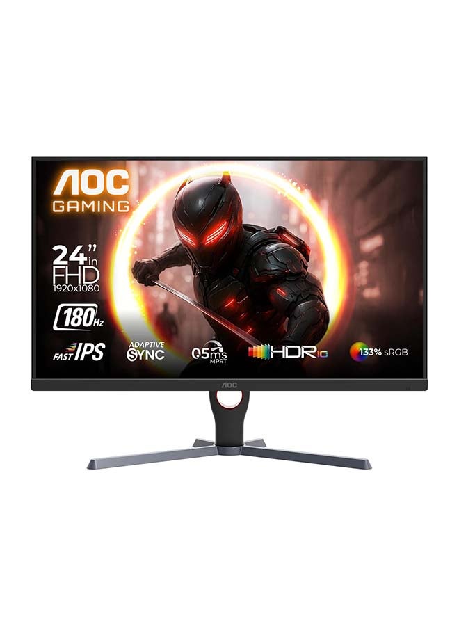 AOC 23.8" Inch 24G11E Gaming Monitor Full HD 1920x1080, HDR10, IPS Panel Type, 180Hz Refresh Rate, 0.5ms Response Time, Adaptive Sync Technology, Support 120Hz PS5 / Xbox Series X | Black & Red - Image 1