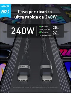Anker USB-C to USB-C Cable ( 3 ft, 240W, Upcycled-Braided ) PD FAST CHARGING Series 6 for iPhone 15/15 Pro/15 Plus/15 Pro Max, MacBook Pro, MacBook Air, iPad Pro, Lenovo, HP, and More Black  - Image 5