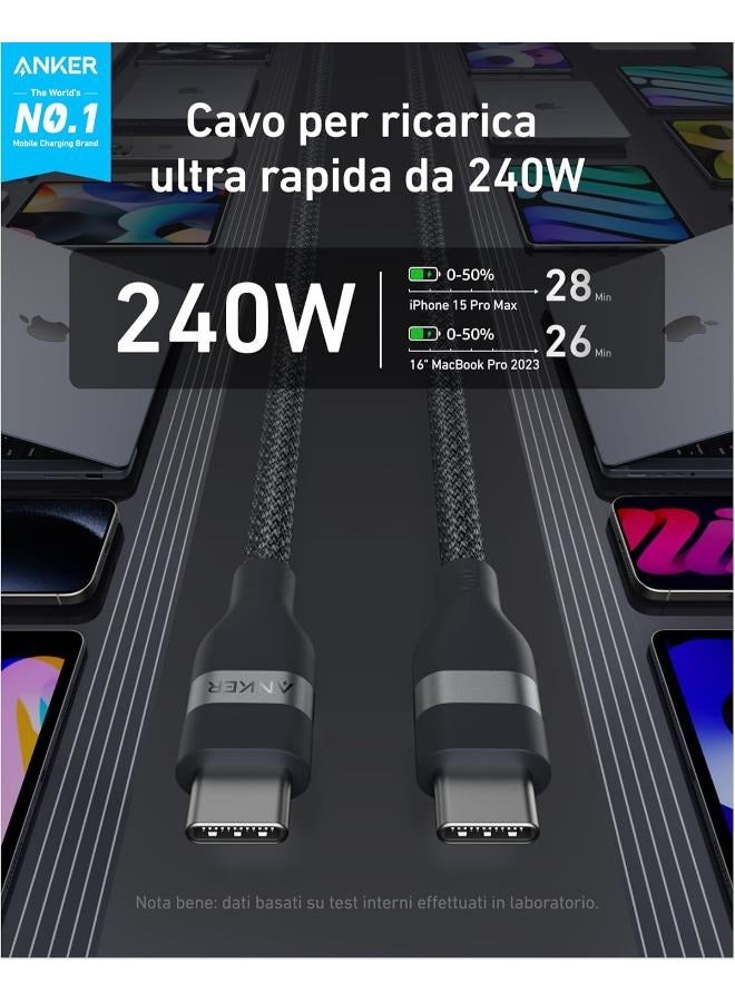 Anker USB-C to USB-C Cable ( 3 ft, 240W, Upcycled-Braided ) PD FAST CHARGING Series 6 for iPhone 15/15 Pro/15 Plus/15 Pro Max, MacBook Pro, MacBook Air, iPad Pro, Lenovo, HP, and More Black  - Image 5