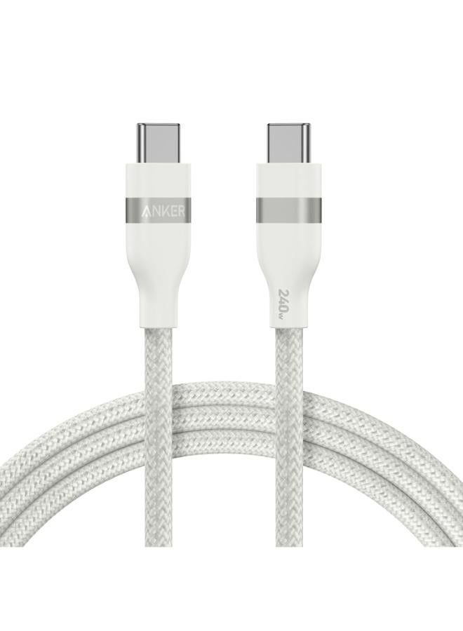 Anker USB C Cable, 240W 6 ft Upcycled-Braided USB C to USB C Cord, Type C Charger Fast Charging Cable for iPhone 15/15 Pro/15 Plus/15 Pro Max, MacBook Pro, iPad Pro, iPad Air 4, Galaxy S23, and More White  - Image 1