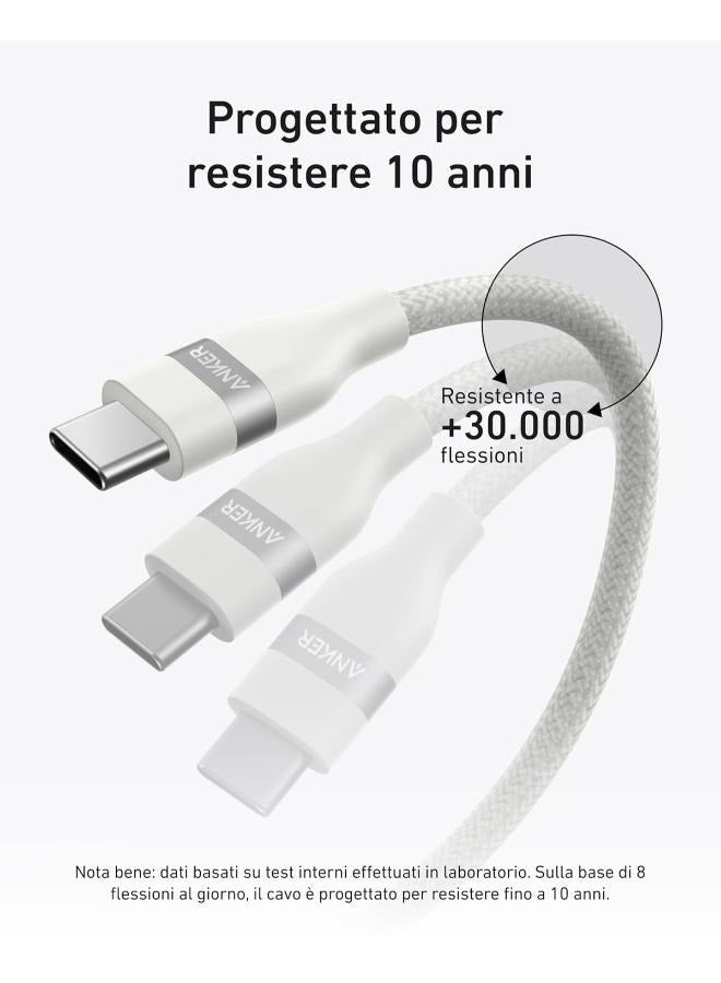 Anker USB C Cable, 240W 6 ft Upcycled-Braided USB C to USB C Cord, Type C Charger Fast Charging Cable for iPhone 15/15 Pro/15 Plus/15 Pro Max, MacBook Pro, iPad Pro, iPad Air 4, Galaxy S23, and More White  - Image 2