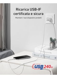 آنكر USB C Cable, 240W 6 ft Upcycled-Braided USB C to USB C Cord, Type C Charger Fast Charging Cable for iPhone 15/15 Pro/15 Plus/15 Pro Max, MacBook Pro, iPad Pro, iPad Air 4, Galaxy S23, and More White  - Image 4