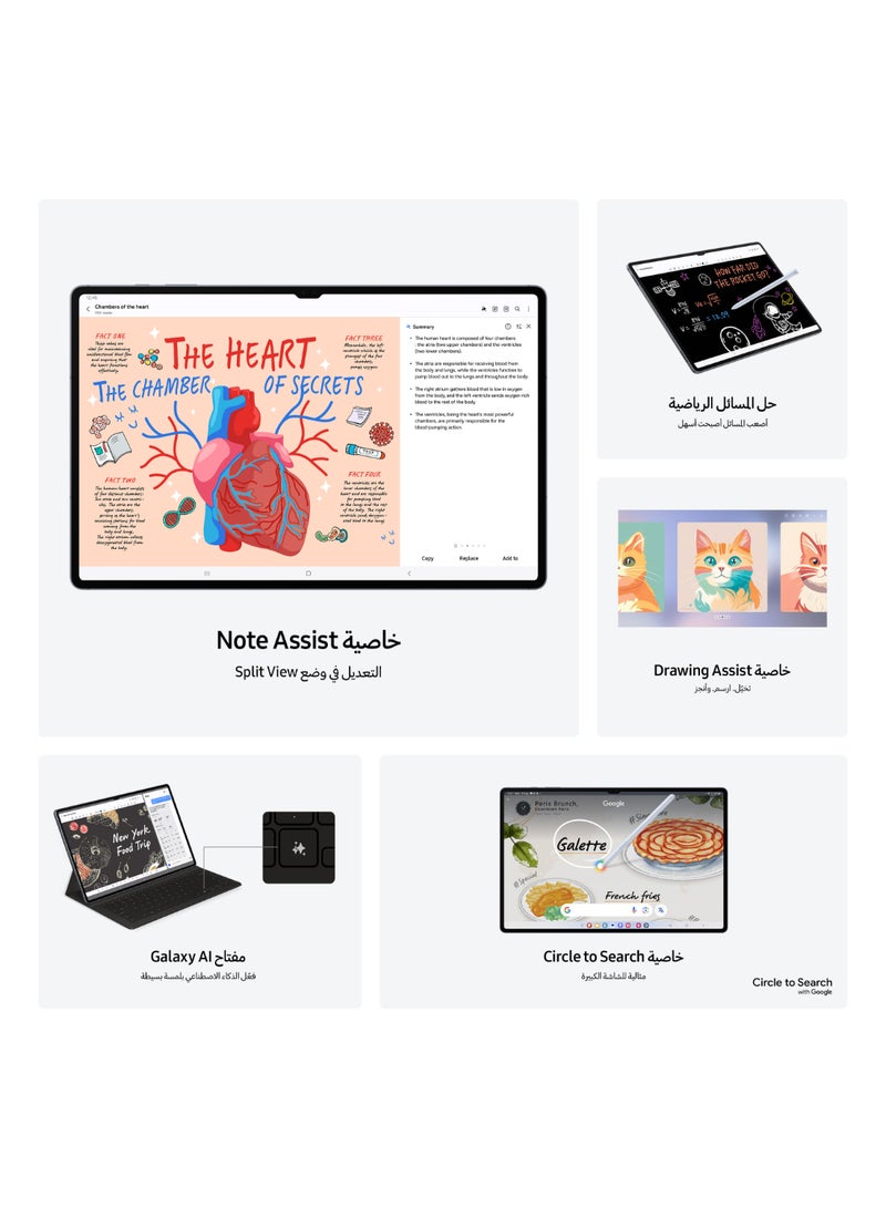 سامسونج جهاز Galaxy Tab S10 Ultra Moonstone باللون الرمادي، وذاكرة الوصول العشوائي (RAM) سعة 12 جيجابايت، وسعة التخزين 256 جيجابايت، ويدعم تقنية 5G - إصدار الشرق الأوسط - Image 3