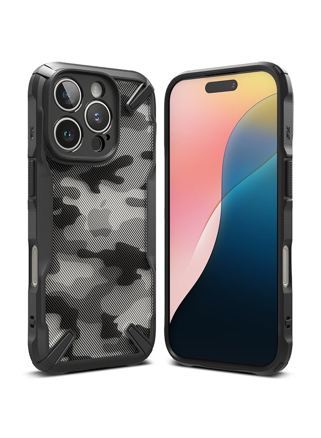 Ringke Fusion-X For iPhone 16 Pro Case Cover Transparent Hard Back Soft Flexible TPU Bumper Scratch Resistant Shockproof Protection Phone Cover- Camo Black - Image 1