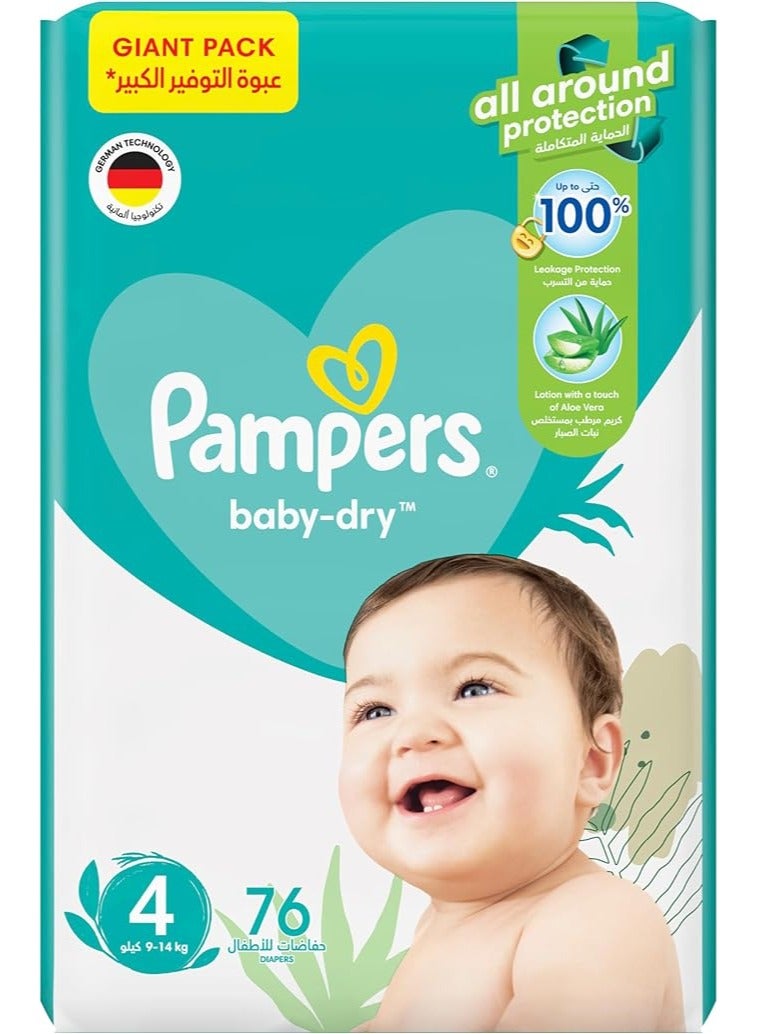 بامبرز Baby-Dry Taped Diapers Aloe Vera Lotion Dual Leak Guards 9-14 kg Capacity Size 4-Pack of 76 - Image 1