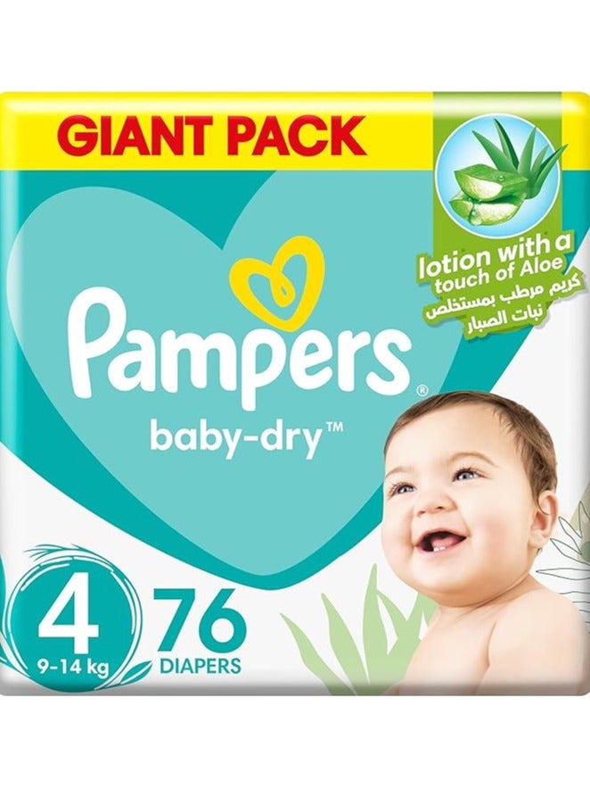 بامبرز Baby-Dry Taped Diapers Aloe Vera Lotion Dual Leak Guards 9-14 kg Capacity Size 4-Pack of 76 - Image 2
