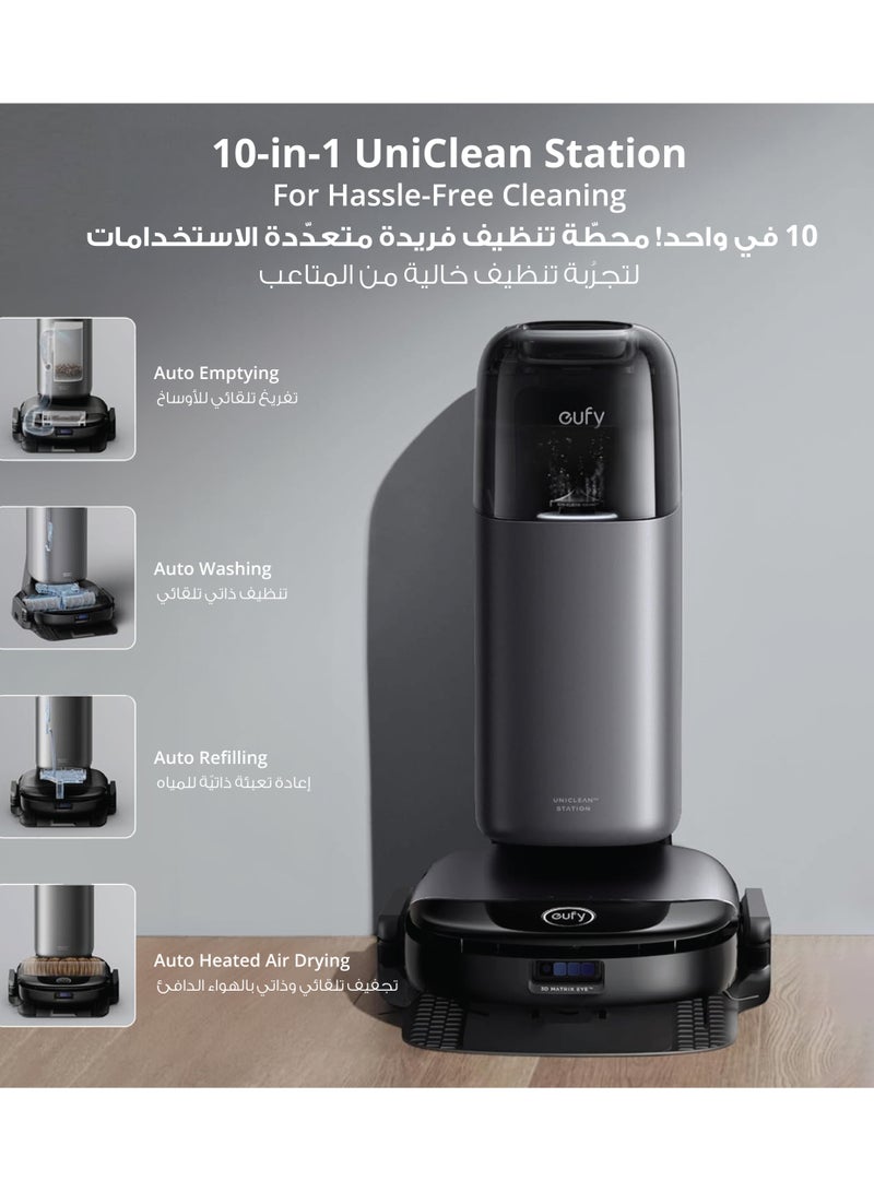 إيوفي Omni S1 Pro, Robot Vacuum Cleaner with Mop, Always Clean Mop, 8000 Pa, Obstacle Avoidance, Corner-to-Edge Deep Cleaning and Lift Mop, Auto Mop Washing & Drying, Detergent Dispenser 220 W T2080 Black  - Image 2