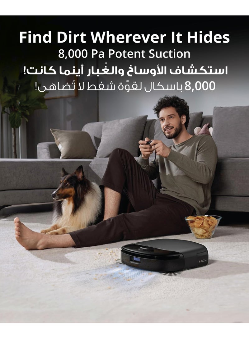 إيوفي Omni S1 Pro, Robot Vacuum Cleaner with Mop, Always Clean Mop, 8000 Pa, Obstacle Avoidance, Corner-to-Edge Deep Cleaning and Lift Mop, Auto Mop Washing & Drying, Detergent Dispenser 220 W T2080 Black  - Image 4