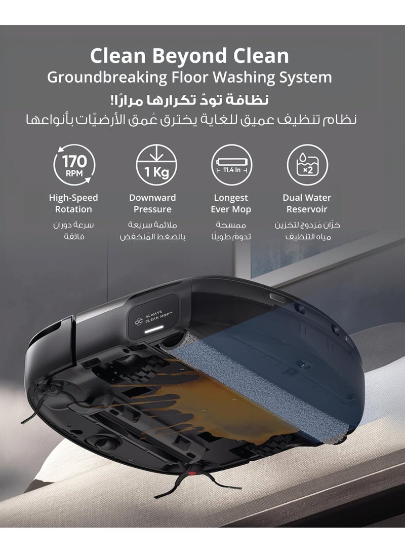 إيوفي Omni S1 Pro, Robot Vacuum Cleaner with Mop, Always Clean Mop, 8000 Pa, Obstacle Avoidance, Corner-to-Edge Deep Cleaning and Lift Mop, Auto Mop Washing & Drying, Detergent Dispenser 220 W T2080 Black  - Image 3