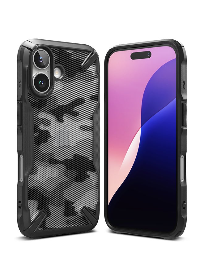 Ringke Fusion-X For iPhone 16 Plus Case Cover Transparent Hard Back Soft Flexible TPU Bumper Scratch Resistant Shockproof Protection Phone Cover- Camo Black - Image 1