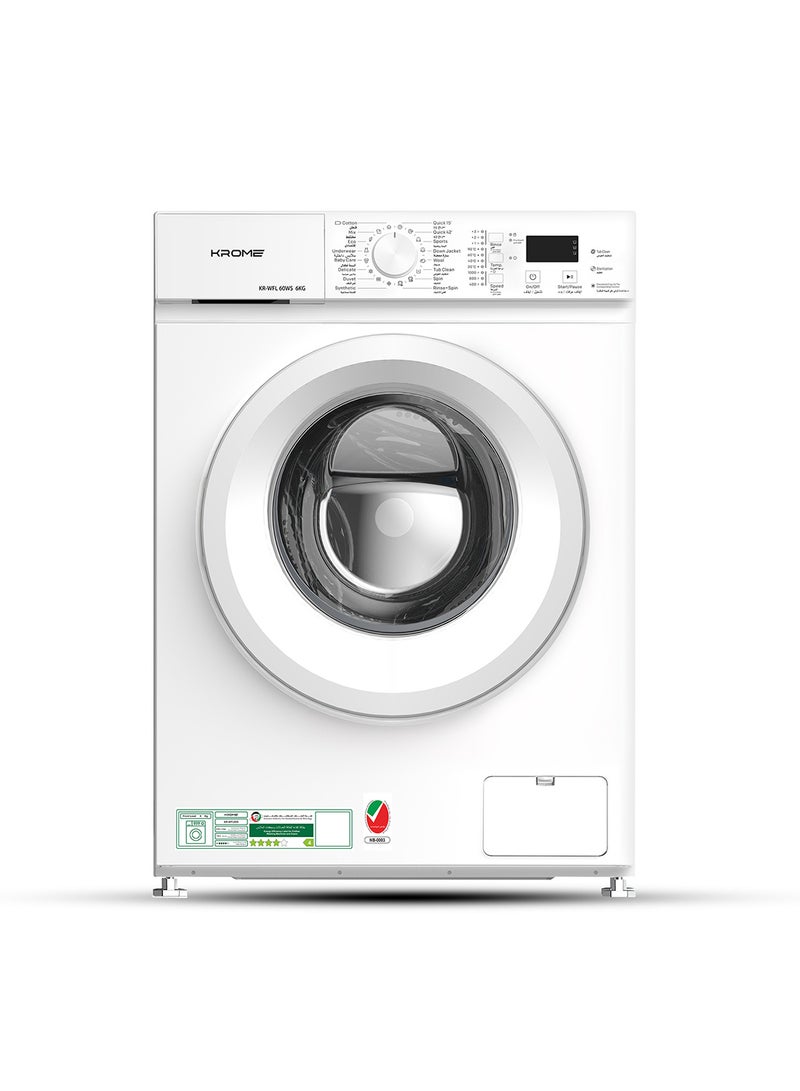 كروم 6Kg Front Load Washing Machine | 1000 RPM Spin Speed | 40L Drum Volume | 16 Wash Programs | Energy Efficient 4-Star | Universal Motor KR-WFL 60WS White  - Image 1