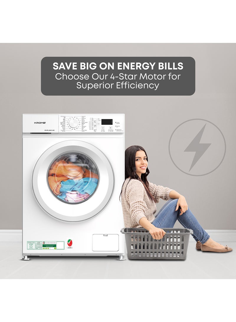 كروم 6Kg Front Load Washing Machine | 1000 RPM Spin Speed | 40L Drum Volume | 16 Wash Programs | Energy Efficient 4-Star | Universal Motor KR-WFL 60WS White  - Image 5