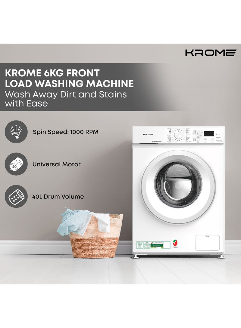 كروم 6Kg Front Load Washing Machine | 1000 RPM Spin Speed | 40L Drum Volume | 16 Wash Programs | Energy Efficient 4-Star | Universal Motor KR-WFL 60WS White  - Image 2
