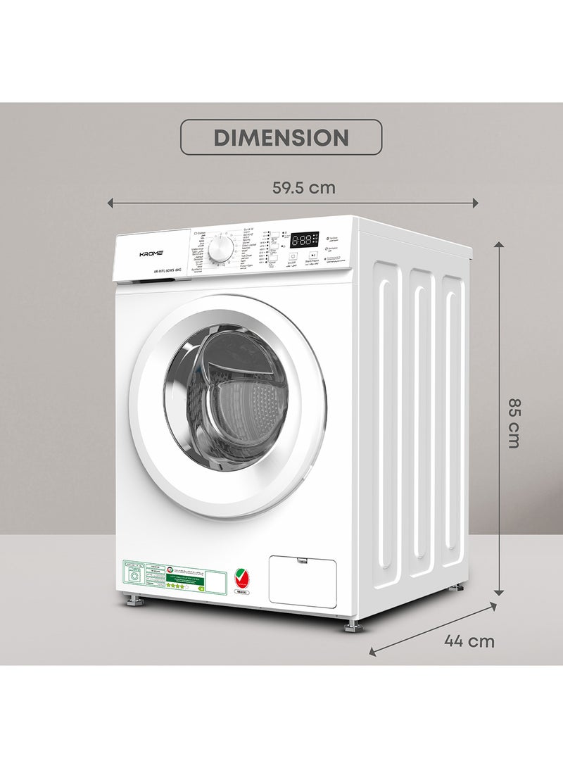 Krome - 6Kg Front Load Washing Machine | 1000 RPM Spin Speed | 40L Drum Volume | 16 Wash Programs | Energy Efficient 4-Star | Universal Motor KR-WFL 60WS White - Image 1