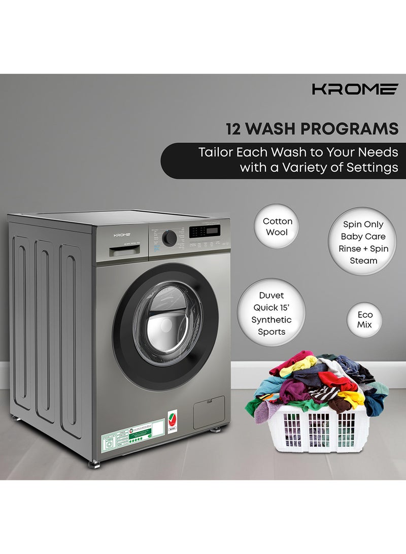 كروم 7Kg Front Load Washing Machine | 1400 RPM Spin Speed | 46L Drum Volume | 12 Wash Programs | Advanced BLDC Inverter Motor With 5-Star Efficiency KR-WFL 70TSSI Silver  - Image 4