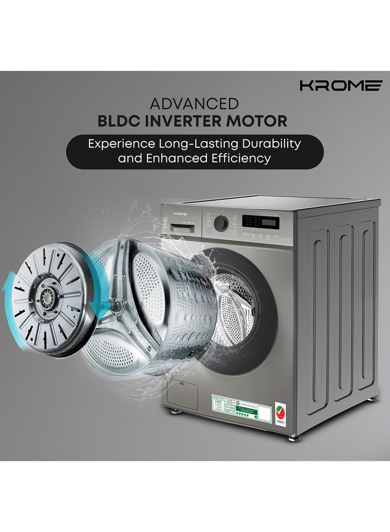 كروم 7Kg Front Load Washing Machine | 1400 RPM Spin Speed | 46L Drum Volume | 12 Wash Programs | Advanced BLDC Inverter Motor With 5-Star Efficiency KR-WFL 70TSSI Silver  - Image 3