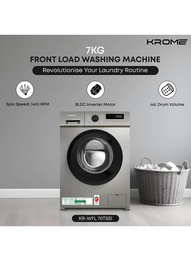 كروم 7Kg Front Load Washing Machine | 1400 RPM Spin Speed | 46L Drum Volume | 12 Wash Programs | Advanced BLDC Inverter Motor With 5-Star Efficiency KR-WFL 70TSSI Silver  - Image 2